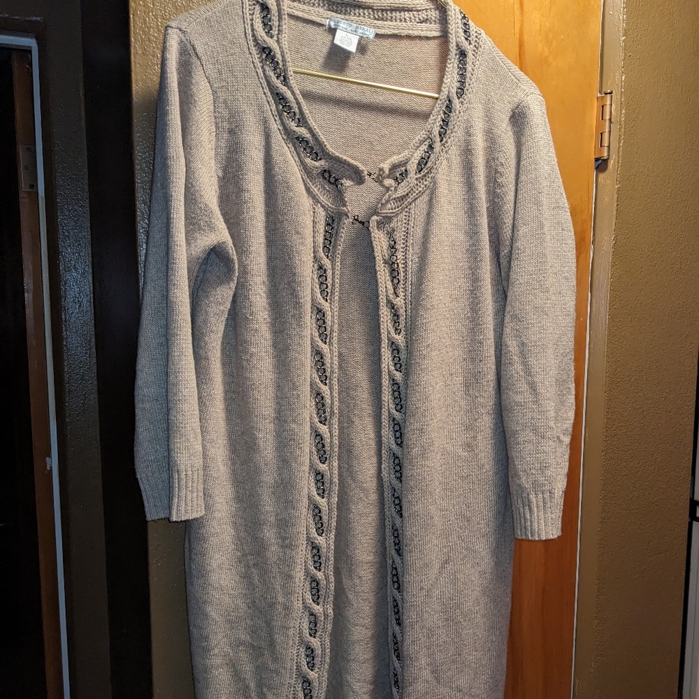 women's Alberto Makali beige cream cardigan sweater L RARE DESIGN